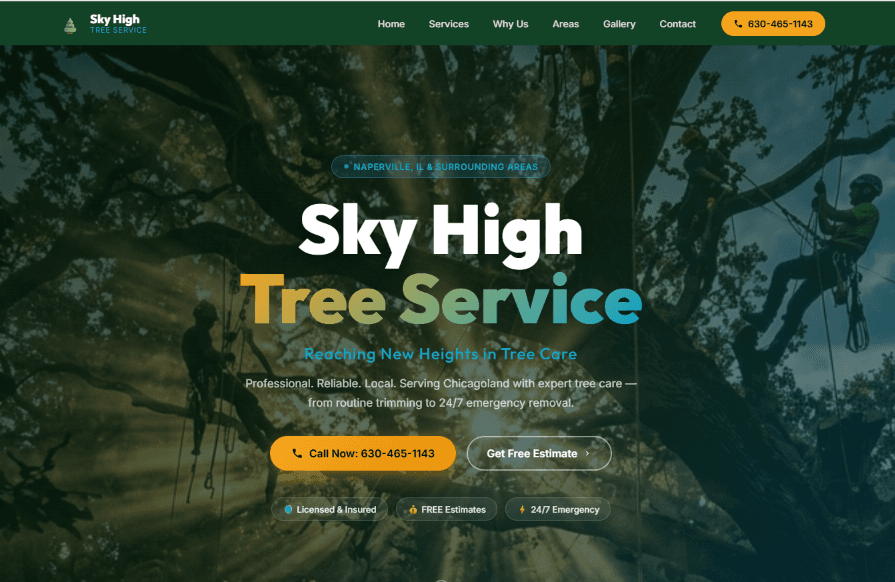 Sky High Tree Service website screenshot