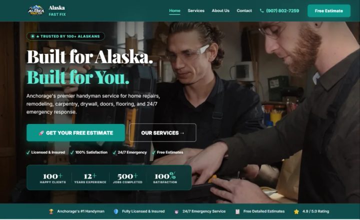 Alaska Fast Fix Handyman website preview designed by Embra Technologies