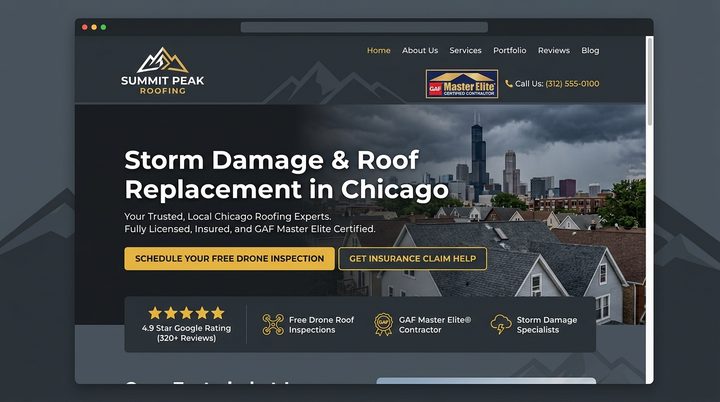 Summit Peak Roofing contractor website preview designed by Embra Technologies